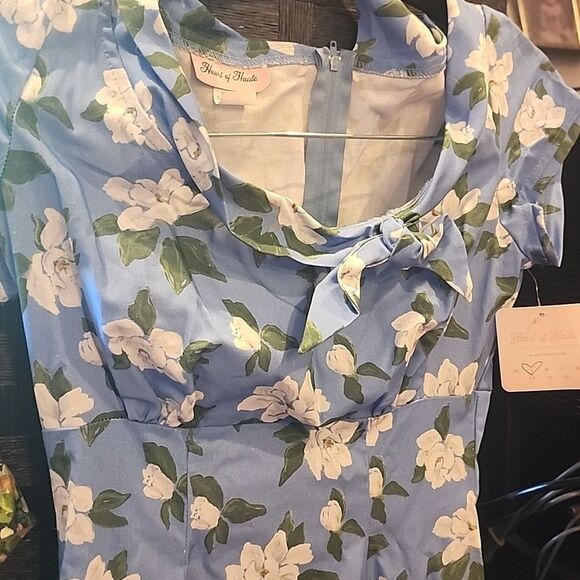 HEART OF HAUTE floral Blue Dress Size S - Picture 4 of 6